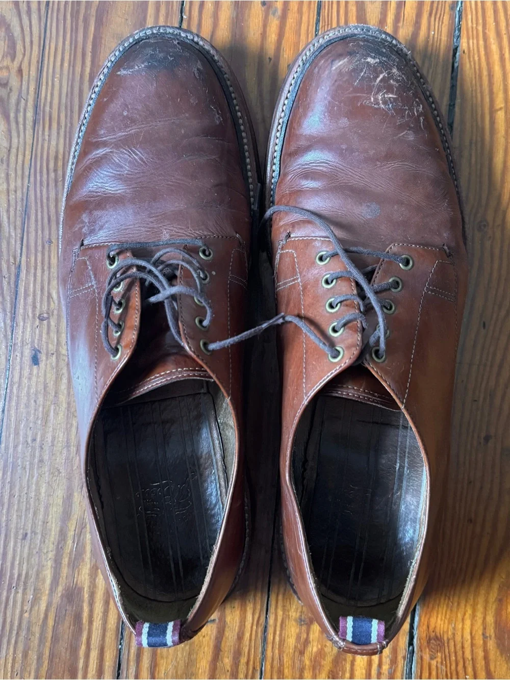 J.Crew Oar Stripe Italian Leather Derby Shoes 11.5 Medium Brown Goodyear Welt